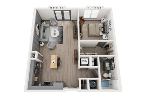 1 bedroom 1 bathroom Floor plan J at WOODBURN EXCHANGE, Ohio, 45206